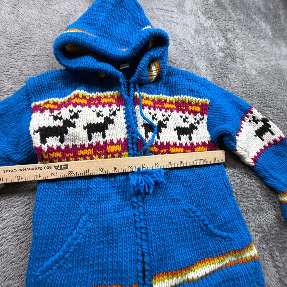 West of the Moon Jacket Kids 6 Blue Excellent Wool Animal Print Ecuador Knit